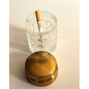 Elegant cigarette box from the 60s, made of crystal glass and brass lid, vintage