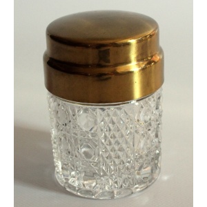 Elegant cigarette box from the 60s, made of crystal glass and brass lid, vintage