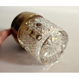 Elegant cigarette box from the 60s, made of crystal glass and brass lid, vintage