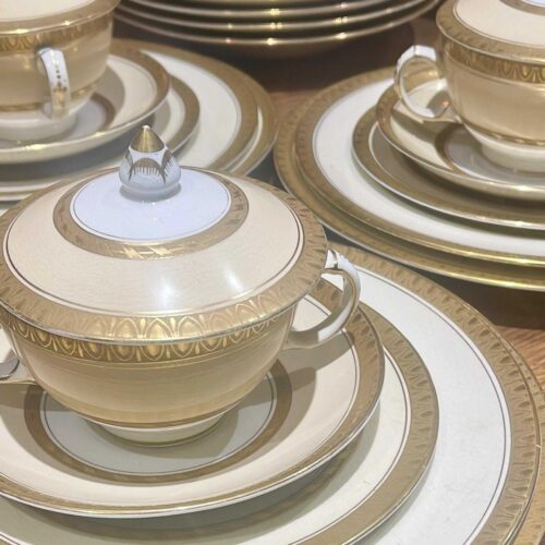 Impressive Antique Silicon China By Booths Dinner Service, Vintage Gold Gild Dinner Service, 51 Piece Dinner Service, Beautiful