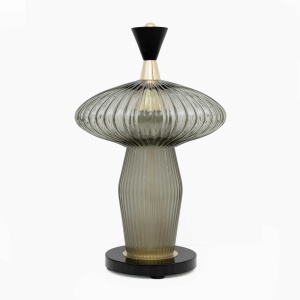 Pair of Mushroom-shaped Table Lamps Murano Glass and Brass Feng Shui Style