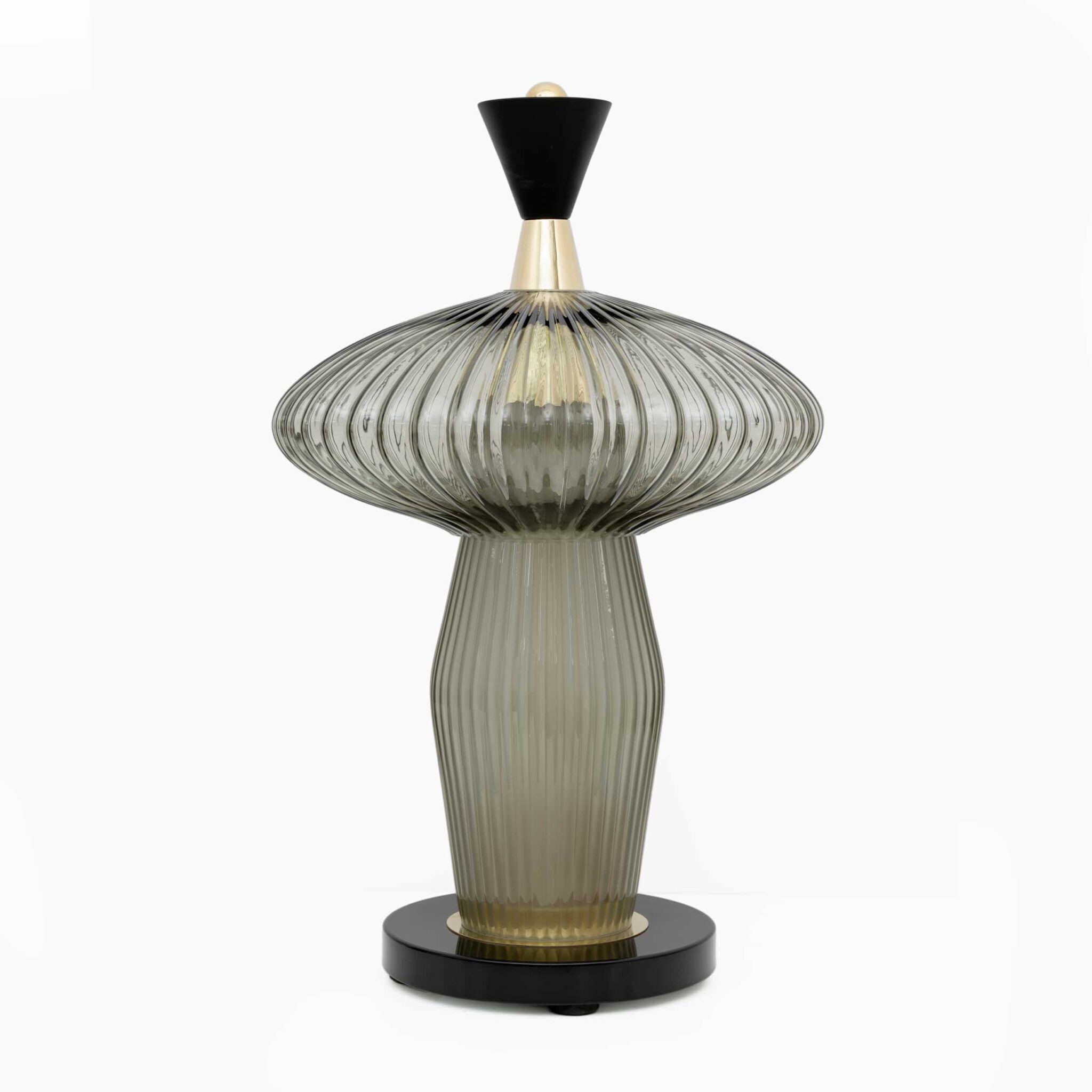Pair of Mushroom-shaped Table Lamps Murano Glass and Brass Feng Shui Style