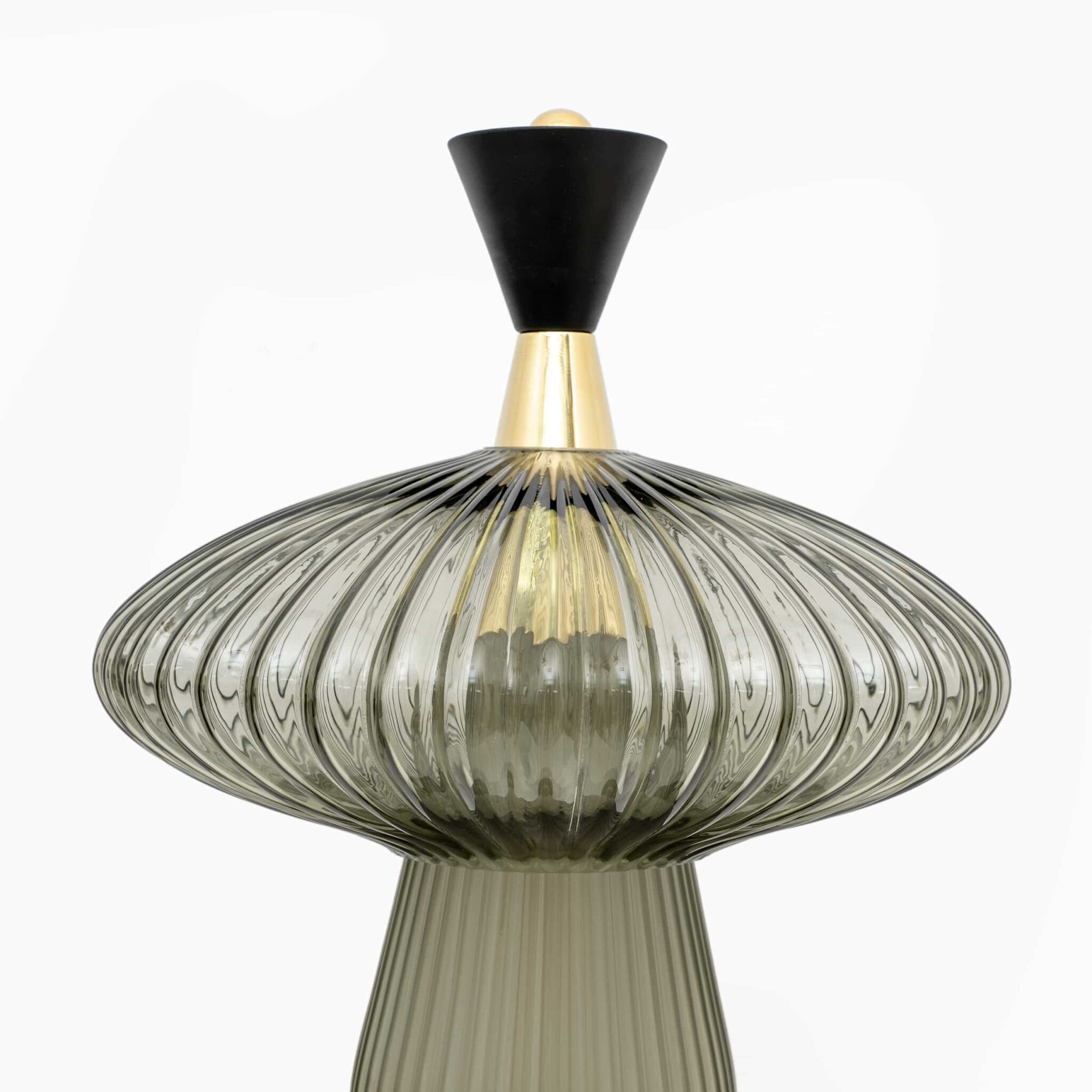 Pair of Mushroom-shaped Table Lamps Murano Glass and Brass Feng Shui Style