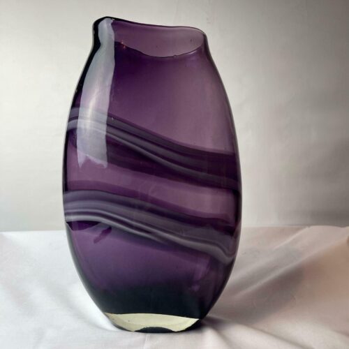 Large Mid Century Amethyst Mouth Blown Art Glass Vase, Impressive Vintage Art Glass Vase, Heavy Retro Art Glass, Purple Smoke Swirl Vase