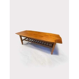 Mid Century 1970's Teak Surfboard Coffee Table With MagazineStorage Shelf