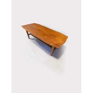 Mid Century 1970's Teak Surfboard Coffee Table With Magazine/Storage Shelf