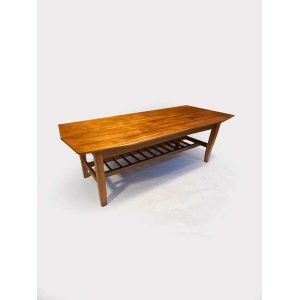Mid Century 1970's Teak Surfboard Coffee Table With Magazine/Storage Shelf