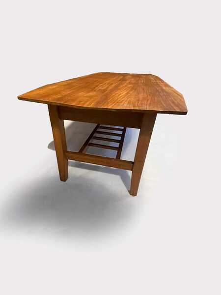 Mid Century 1970's Teak Surfboard Coffee Table With Magazine/Storage Shelf