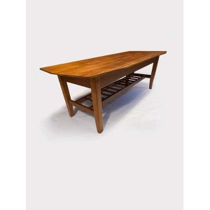 Mid Century 1970's Teak Surfboard Coffee Table With Magazine/Storage Shelf