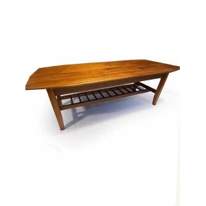 Mid Century 1970's Teak Surfboard Coffee Table With Magazine/Storage Shelf