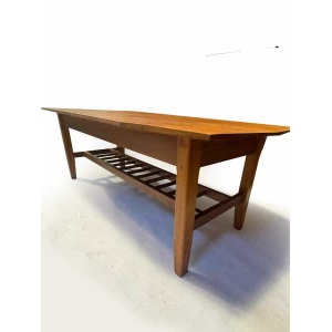 Mid Century 1970's Teak Surfboard Coffee Table With Magazine/Storage Shelf