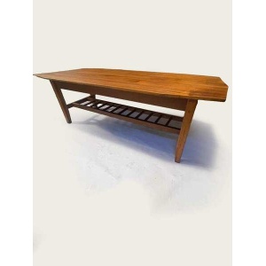 Mid Century 1970's Teak Surfboard Coffee Table With Magazine/Storage Shelf