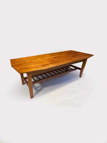 Mid Century 1970's Teak Surfboard Coffee Table With Magazine/Storage Shelf