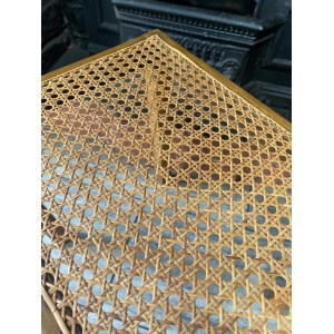 Mid Century Mahogany Side Table With Woven Rattan Top, 1950's Side Table, Vintage Rattan Table