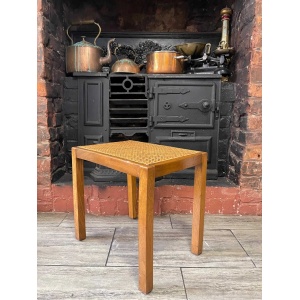 Mid Century Mahogany Side Table With Woven Rattan Top, 1950's Side Table, Vintage Rattan Table