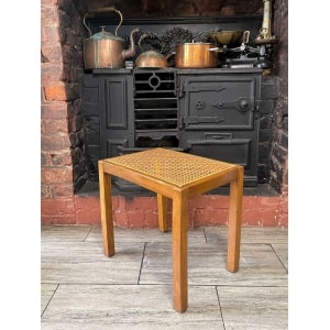 Mid Century Mahogany Side Table With Woven Rattan Top, 1950's Side Table, Vintage Rattan Table