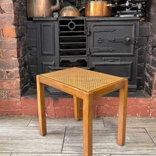 Mid Century Mahogany Side Table With Woven Rattan Top, 1950's Side Table, Vintage Rattan Table