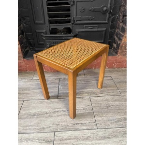 Mid Century Mahogany Side Table With Woven Rattan Top, 1950's Side Table, Vintage Rattan Table