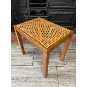 Mid Century Mahogany Side Table With Woven Rattan Top, 1950's Side Table, Vintage Rattan Table