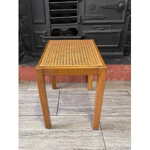 Mid Century Mahogany Side Table With Woven Rattan Top, 1950's Side Table, Vintage Rattan Table