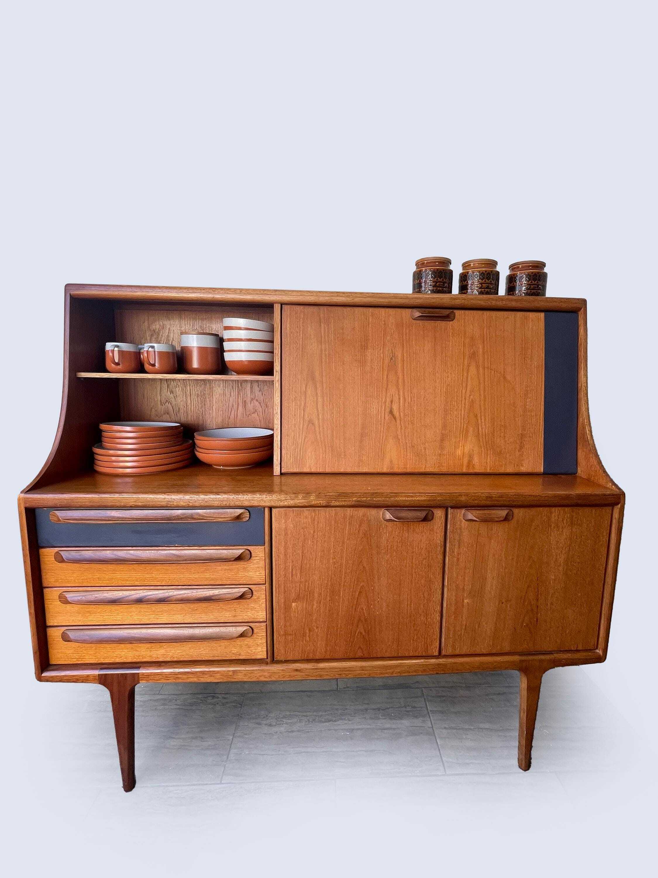 Mid Century Teak High Sideboard By John Herbert For A. Younger Ltd, 1960s, Sorage, Vintage Teak Kitchen/Dining Furniture