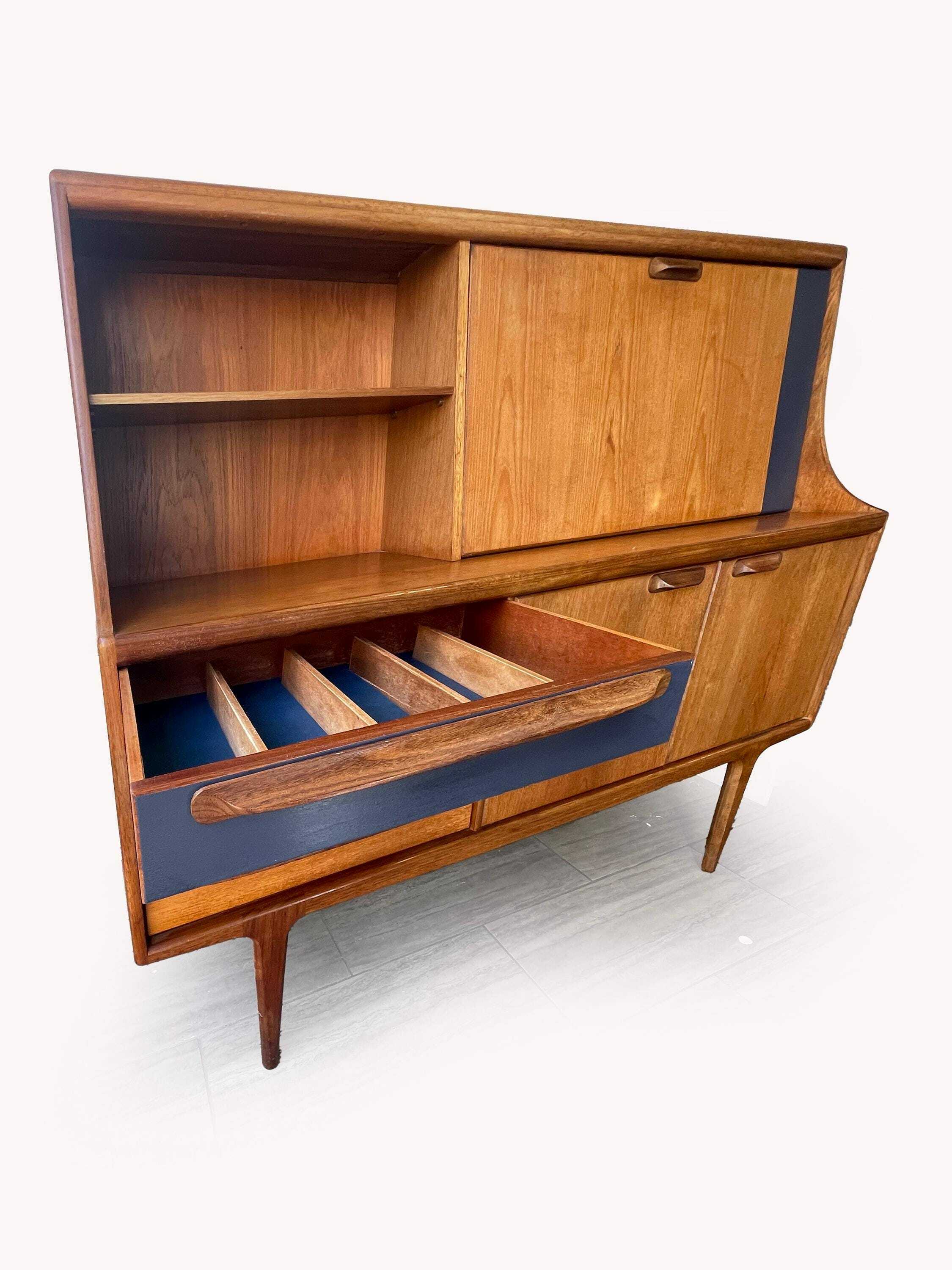 Mid Century Teak High Sideboard By John Herbert For A. Younger Ltd, 1960s, Sorage, Vintage Teak Kitchen/Dining Furniture