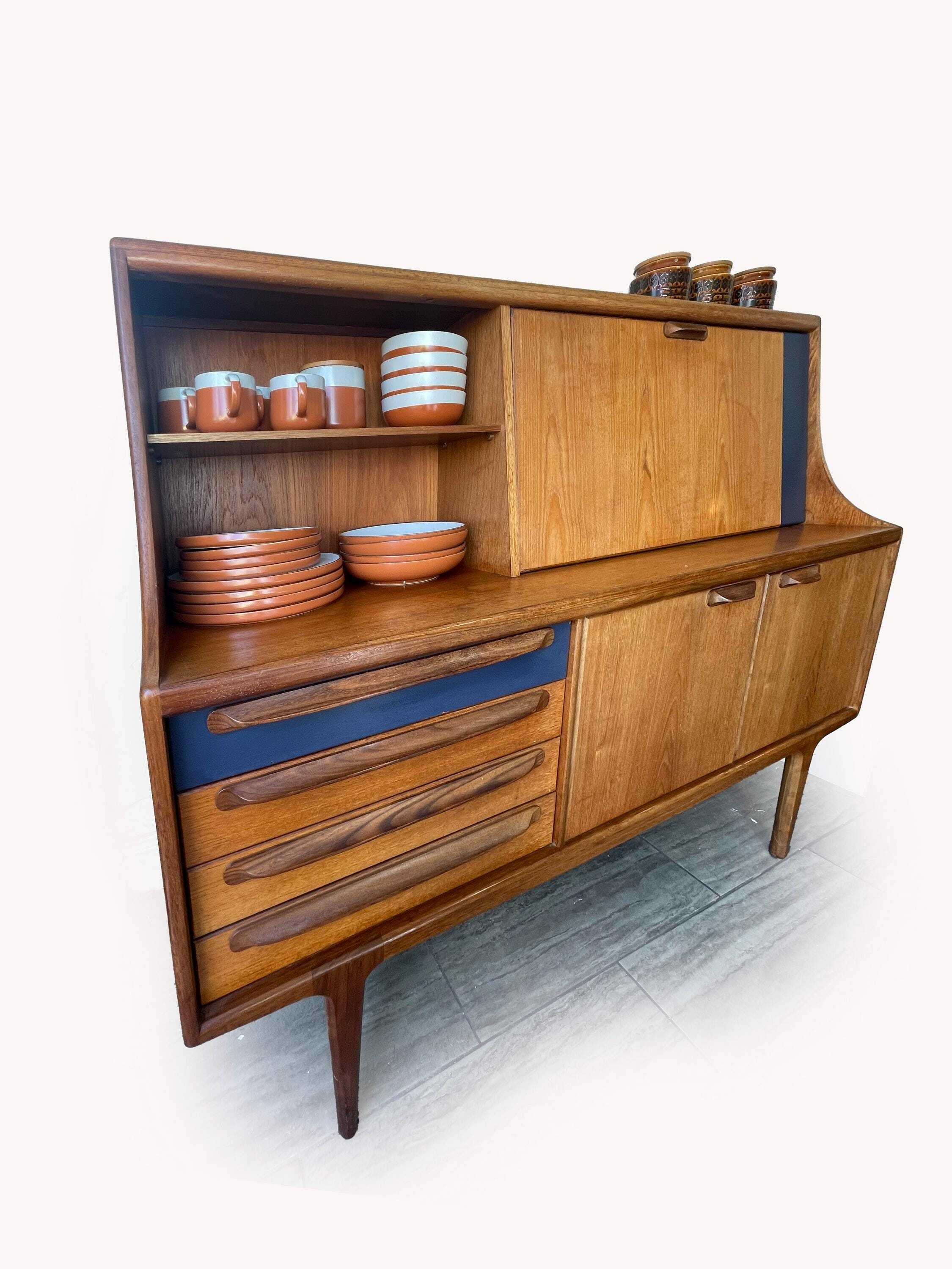 Mid Century Teak High Sideboard By John Herbert For A. Younger Ltd, 1960s, Sorage, Vintage Teak Kitchen/Dining Furniture