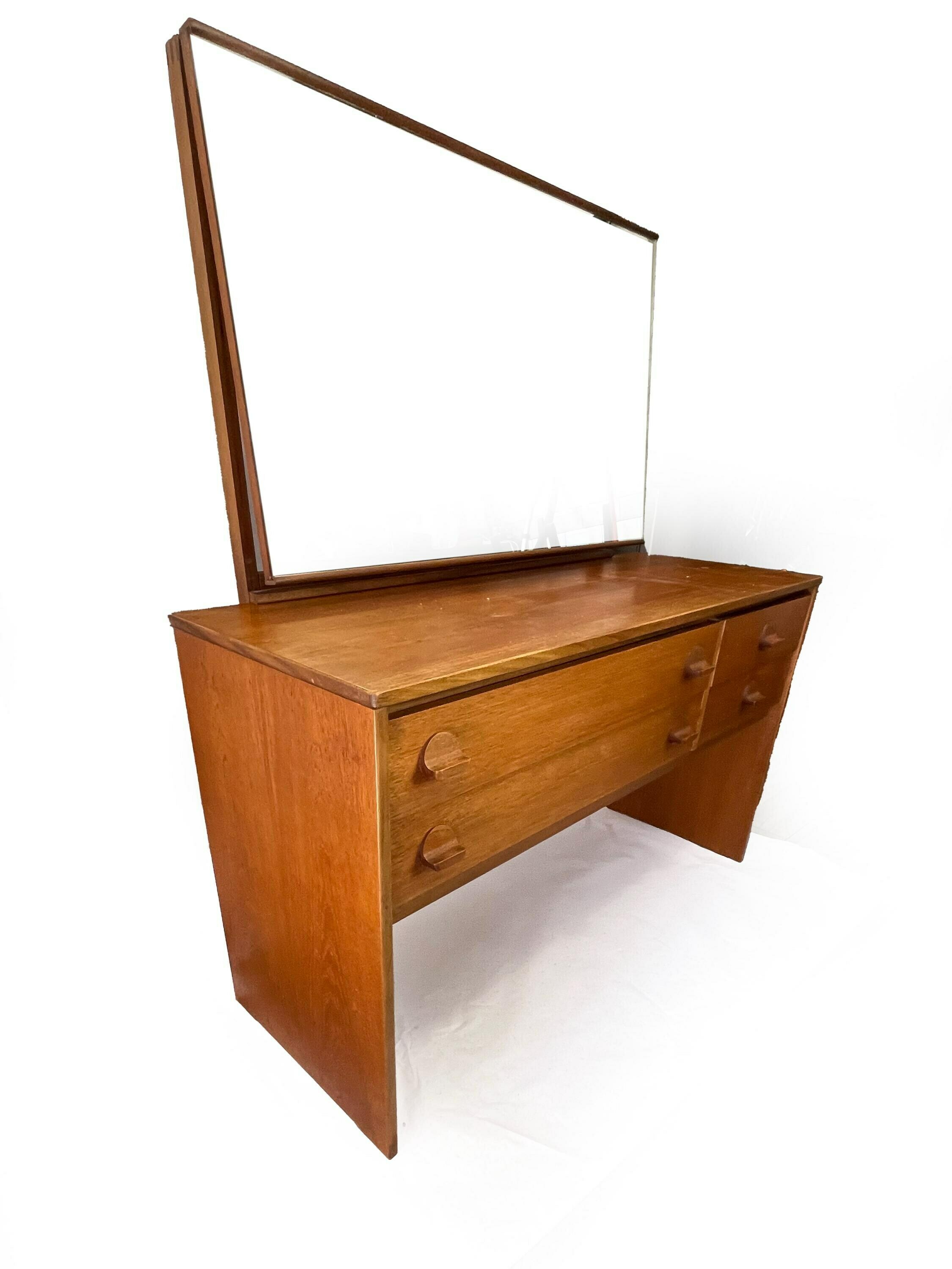 Mid Century Vintage Cantana Stag Teak Dressing Table And Mirror. Retro Table, 1970's Bedroom Furniture, Vanity Table, John & Sylvia Reid