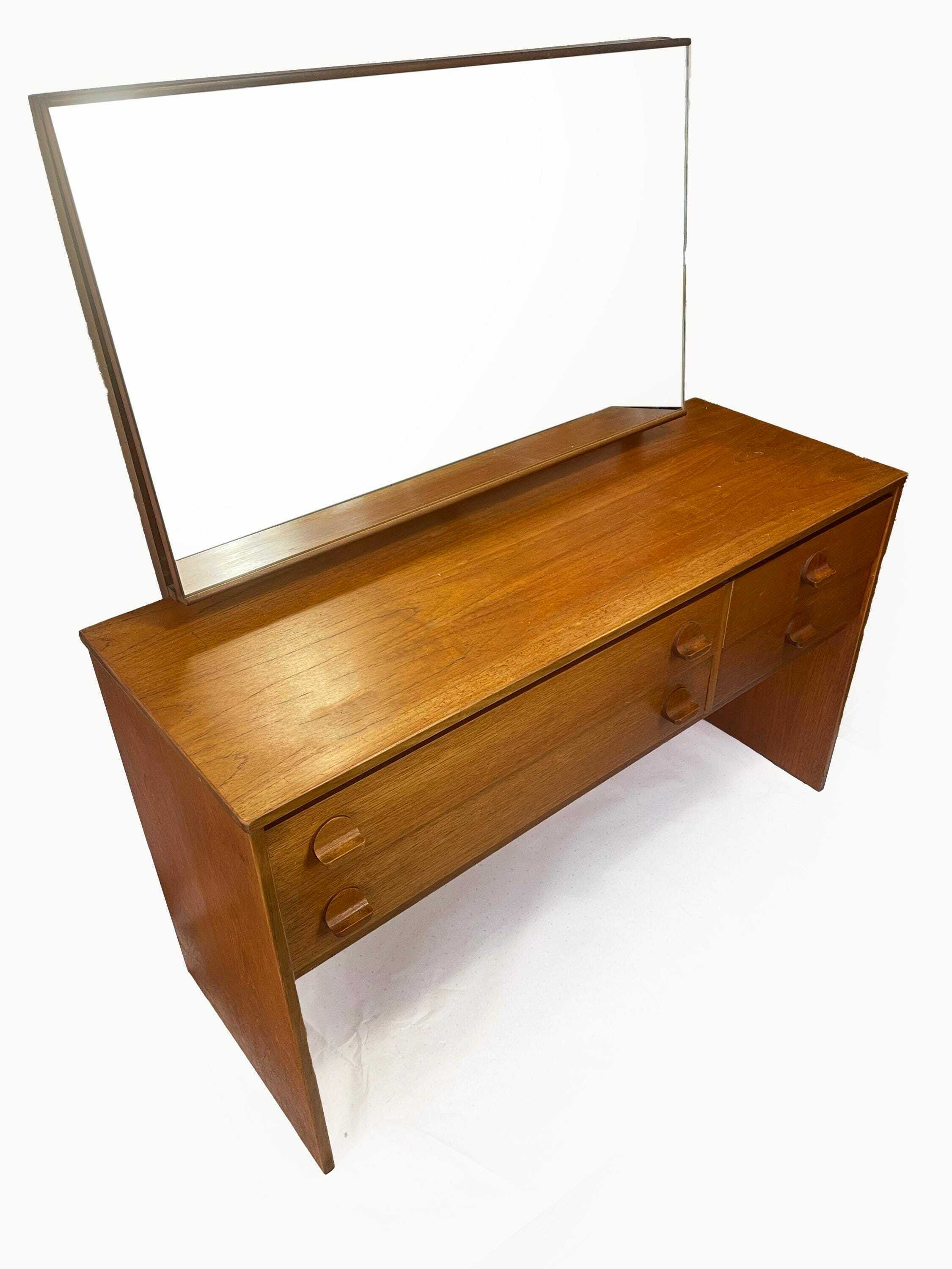 Mid Century Vintage Cantana Stag Teak Dressing Table And Mirror. Retro Table, 1970's Bedroom Furniture, Vanity Table, John & Sylvia Reid