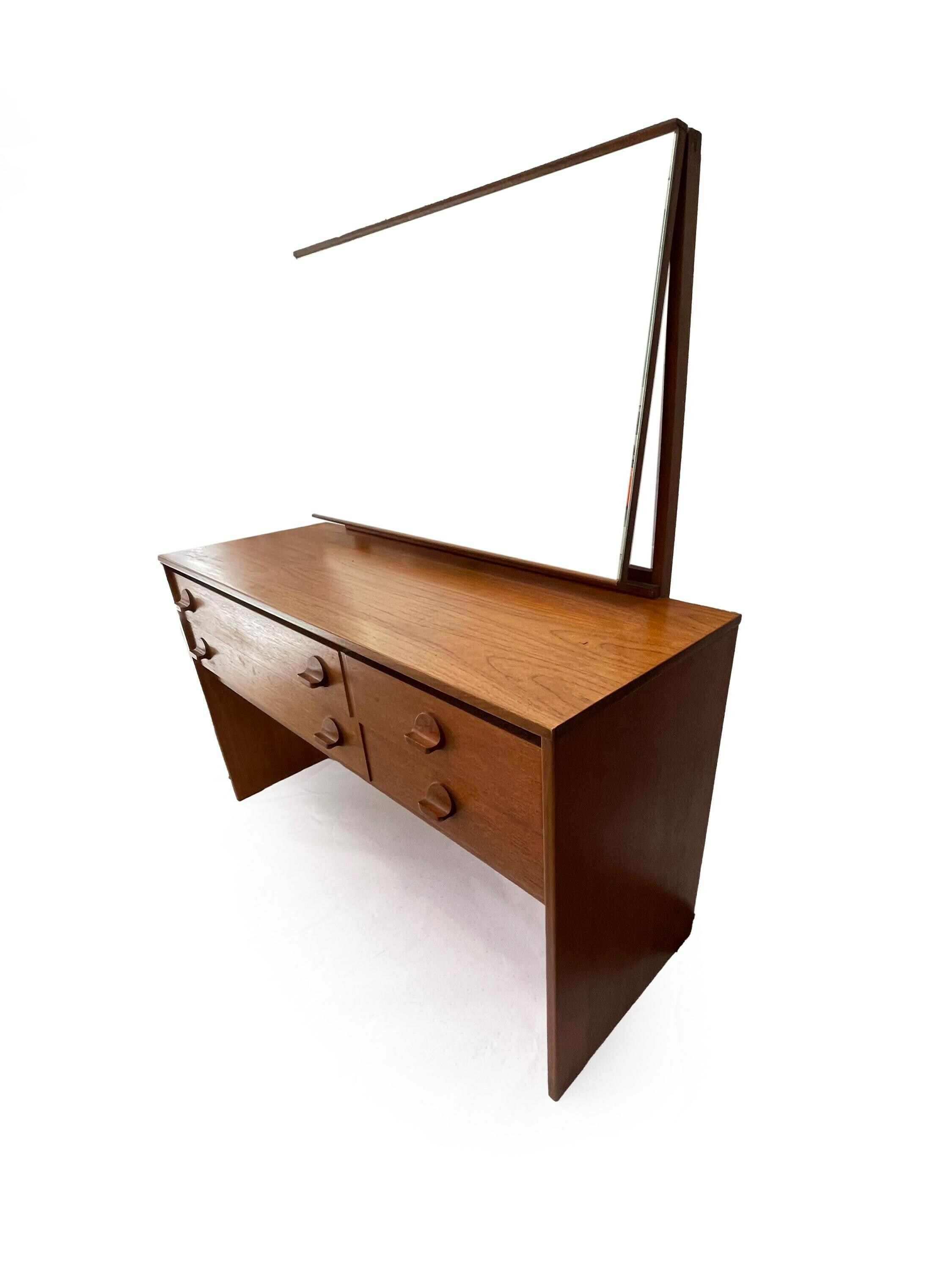 Mid Century Vintage Cantana Stag Teak Dressing Table And Mirror. Retro Table, 1970's Bedroom Furniture, Vanity Table, John & Sylvia Reid
