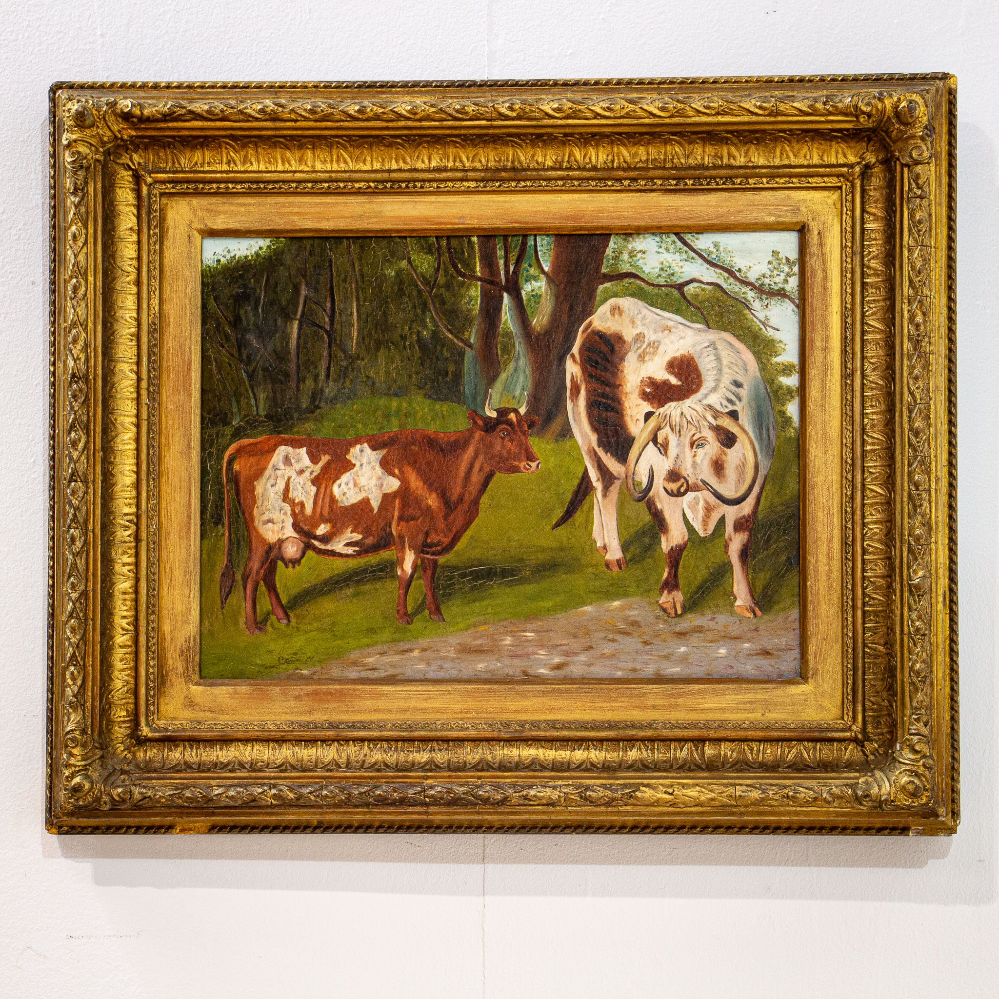 19th Century Oil on Canvas Painting of Cattle