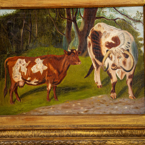 19th Century Oil on Canvas Painting of Cattle