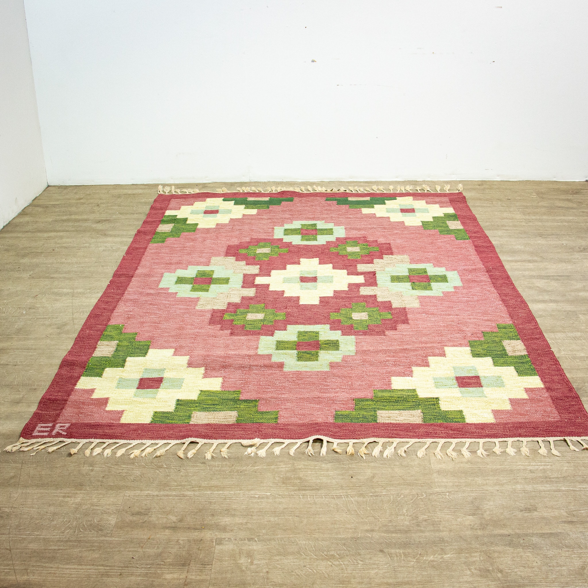 Swedish Flat Weave Rug Signed ER