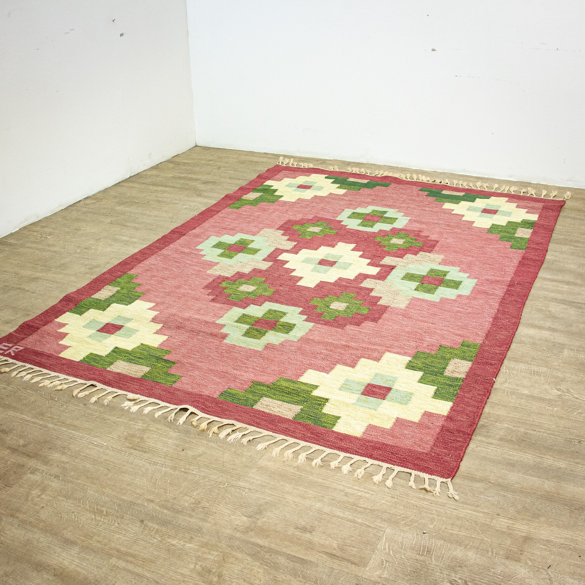 Swedish Flat Weave Rug Signed ER