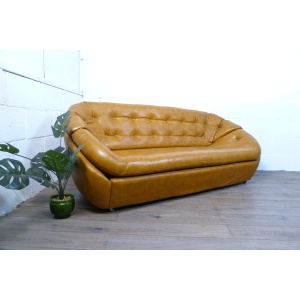 Mid-Century Space Age Tan Leather Pod Sofa