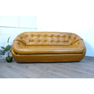 Mid-Century Space Age Tan Leather Pod Sofa
