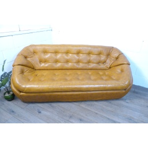 Mid-Century Space Age Tan Leather Pod Sofa