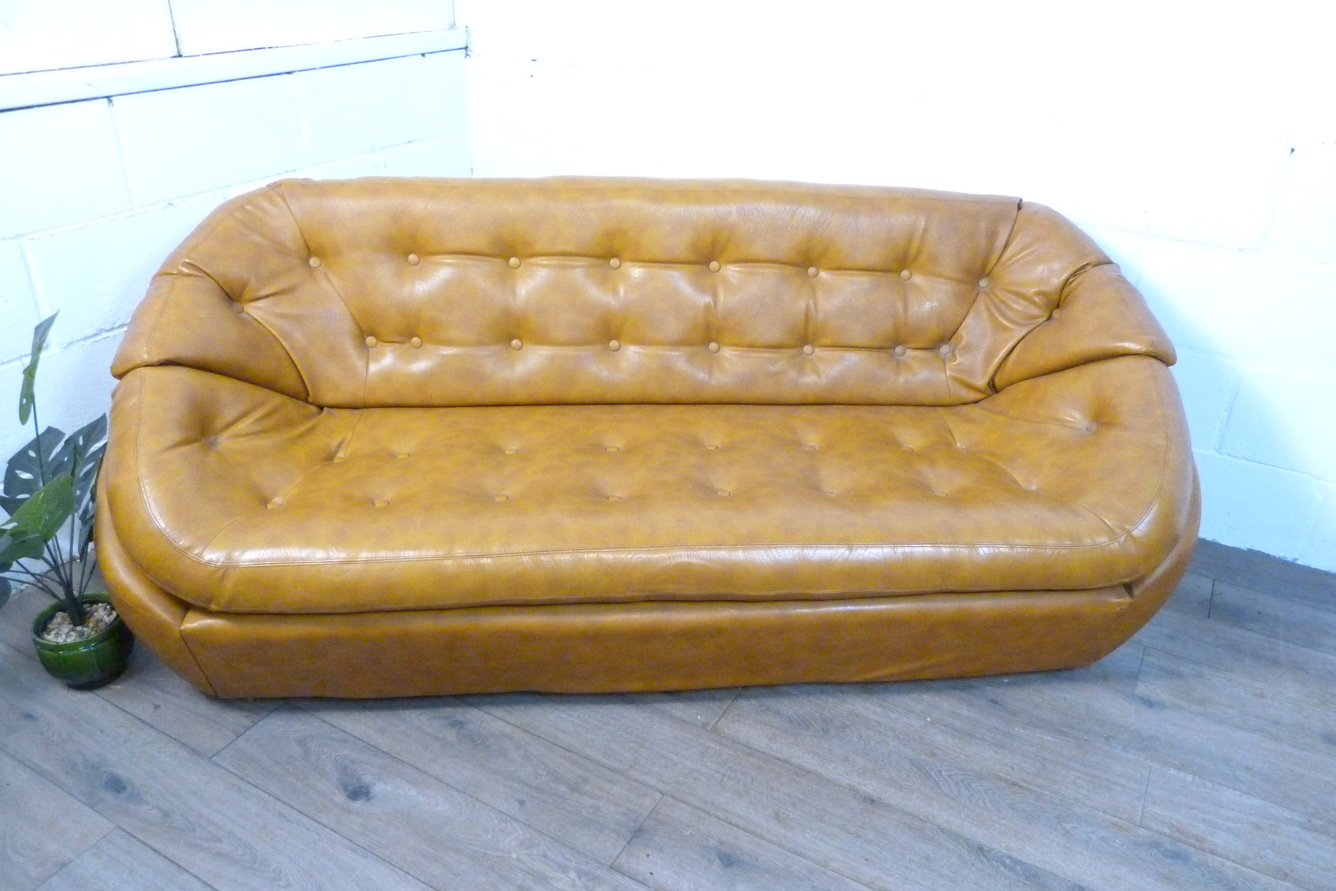 Mid-Century Space Age Tan Leather Pod Sofa