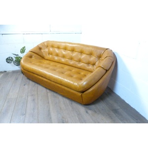 Mid-Century Space Age Tan Leather Pod Sofa