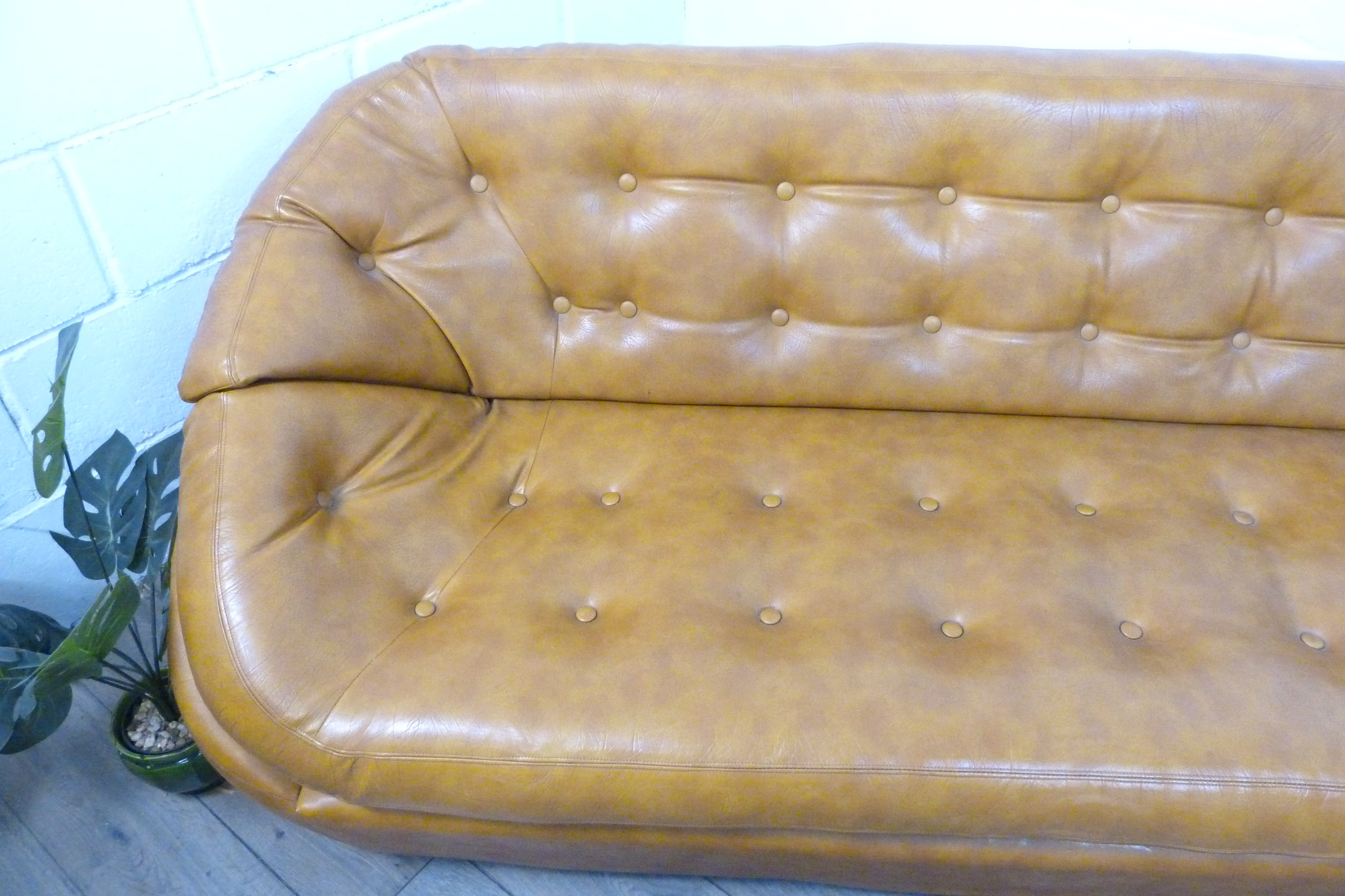 Mid-Century Space Age Tan Leather Pod Sofa