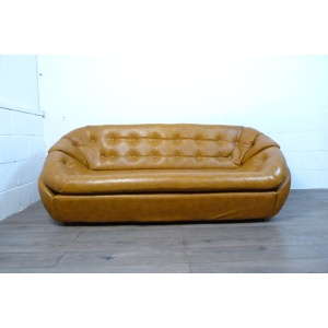 Mid-Century Space Age Tan Leather Pod Sofa