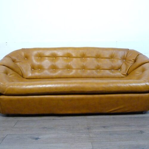 Mid-Century Space Age Tan Leather Pod Sofa