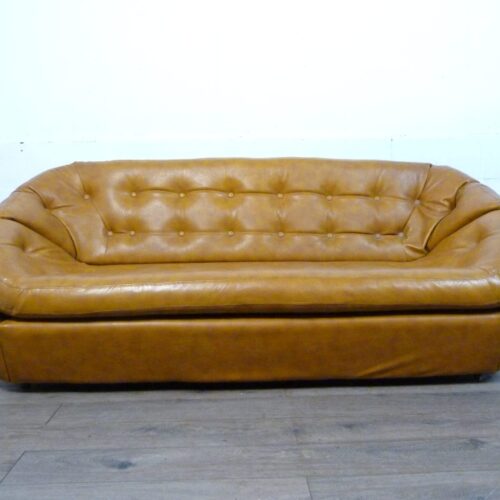 Mid-Century Space Age Tan Leather Pod Sofa