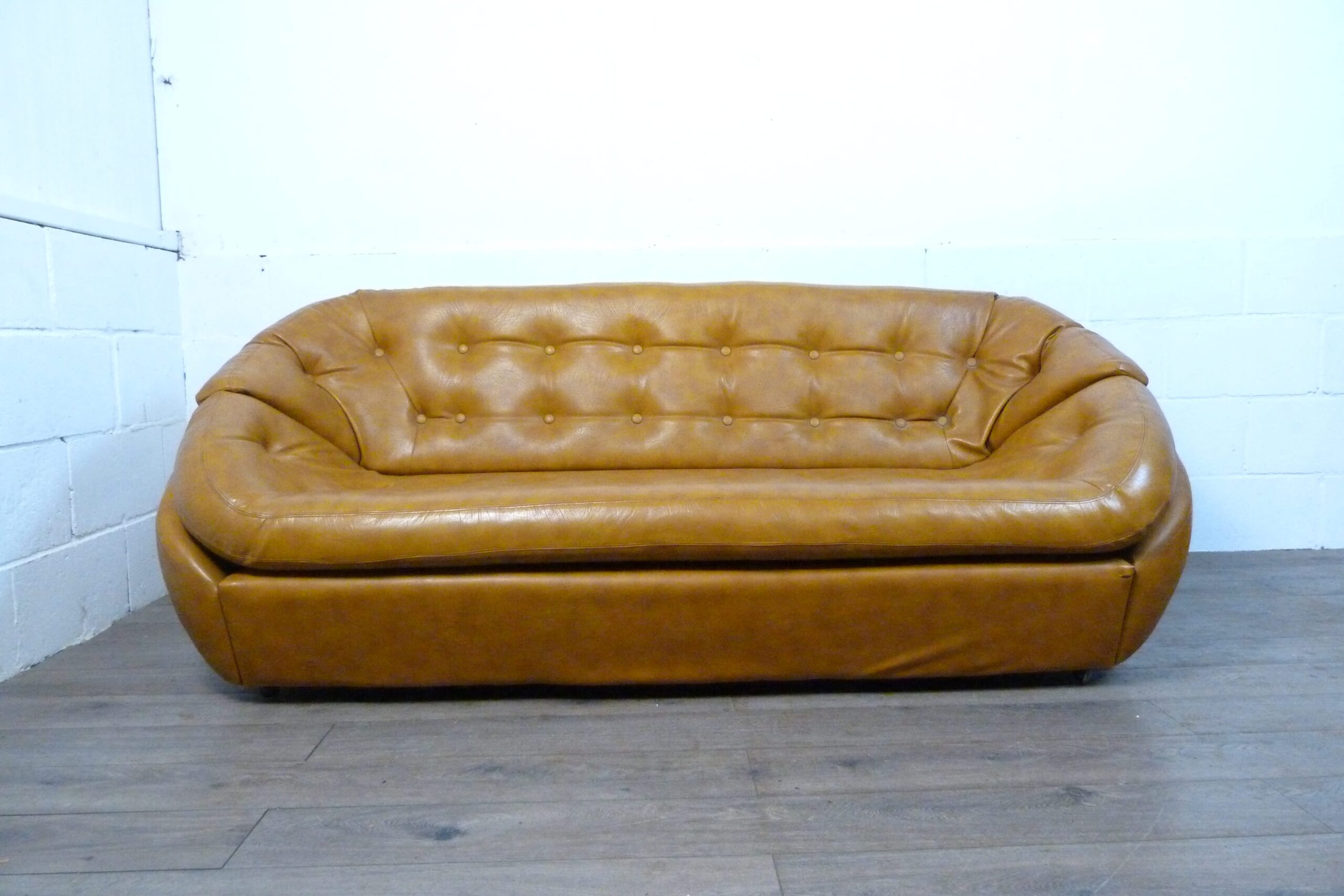 Mid-Century Space Age Tan Leather Pod Sofa