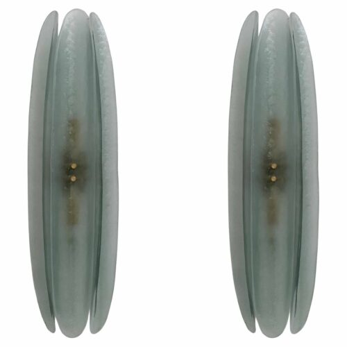Pair of Fontana Arte Style Mid-century Modern Aqua Green Murano Glass Sconces