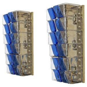 Pair of Mid-century Modern Style Italian Murano Glass and Brass Sconces
