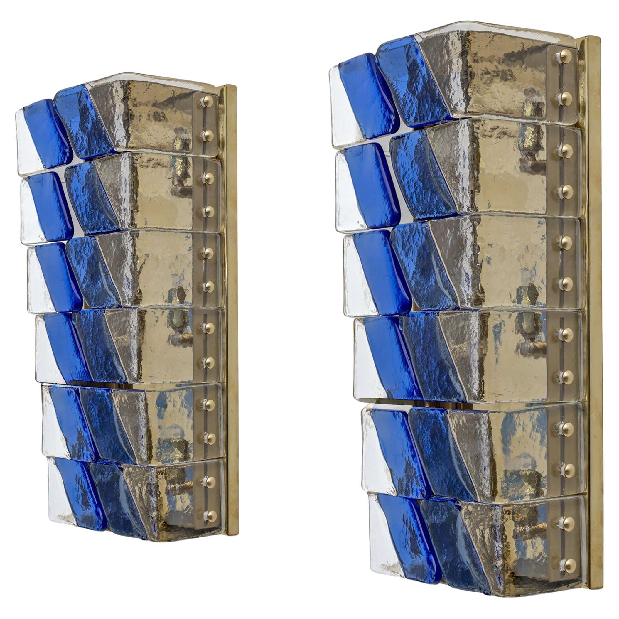 Pair of Mid-century Modern Style Italian Murano Glass and Brass Sconces