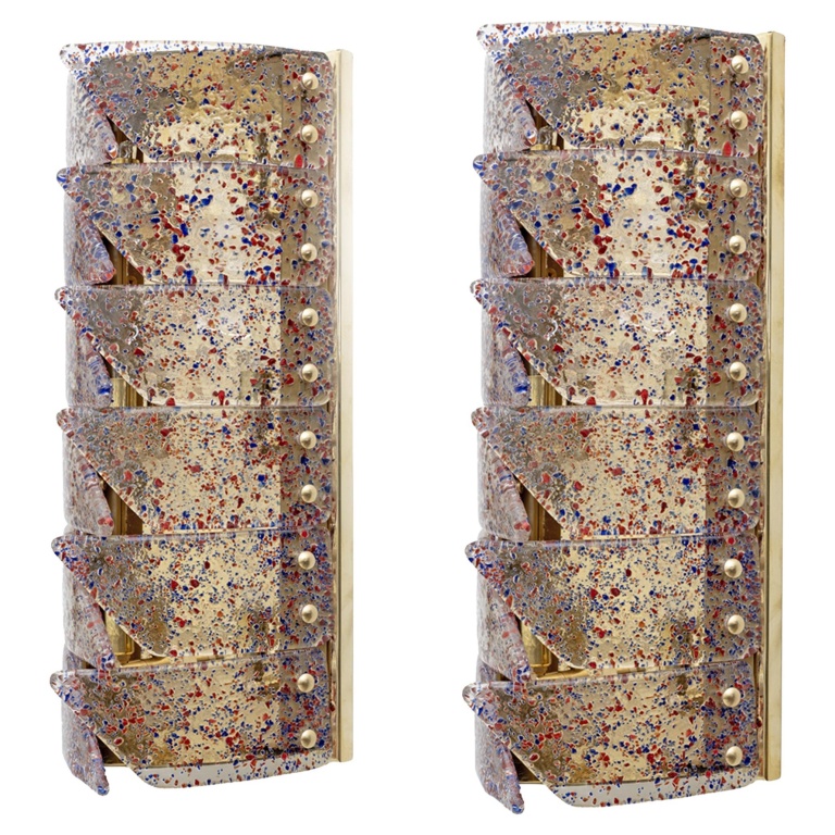 Pair of Mid-century Modern Style Italian Murano Glass and Brass Sconces