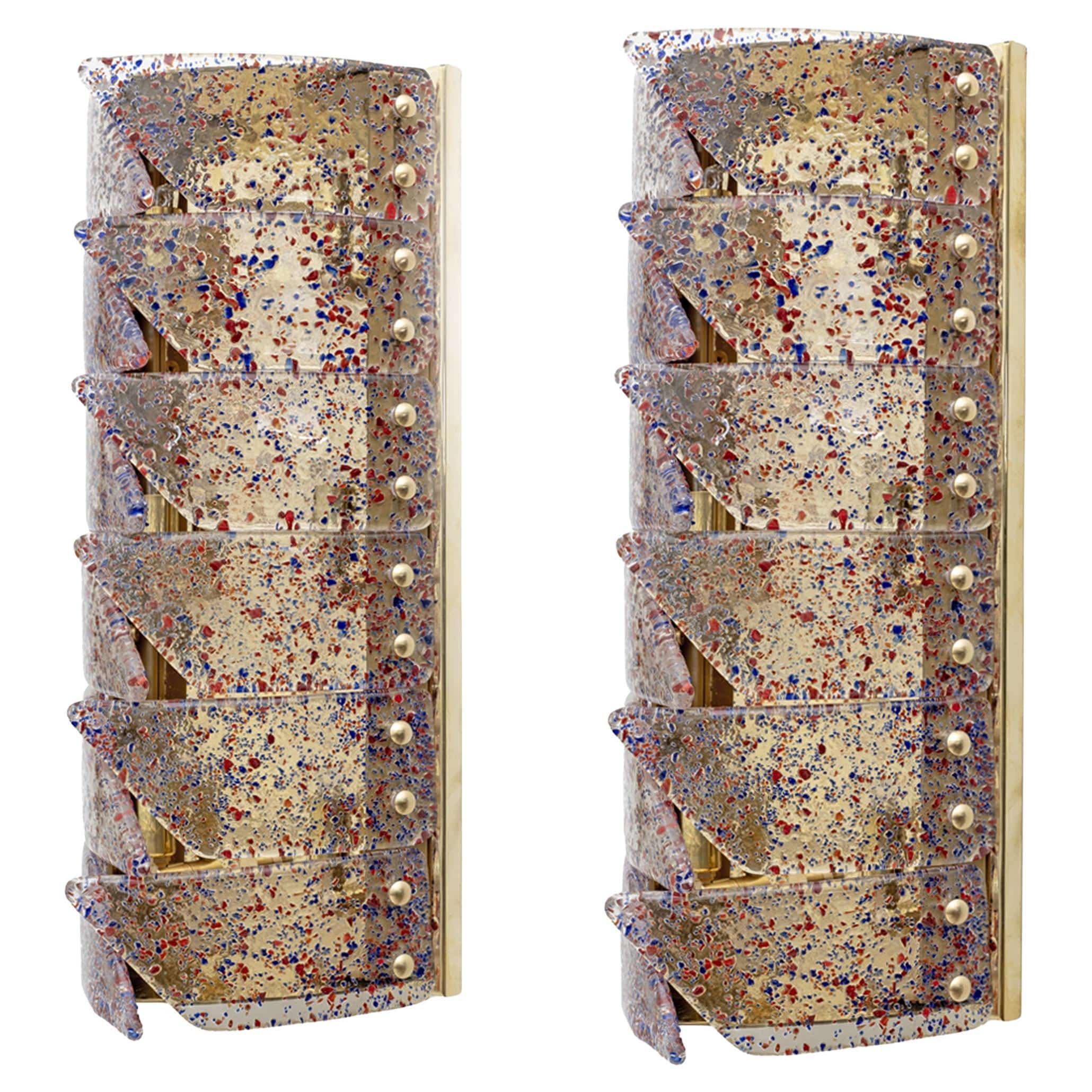 Pair of Mid-century Modern Style Italian Murano Glass and Brass Sconces