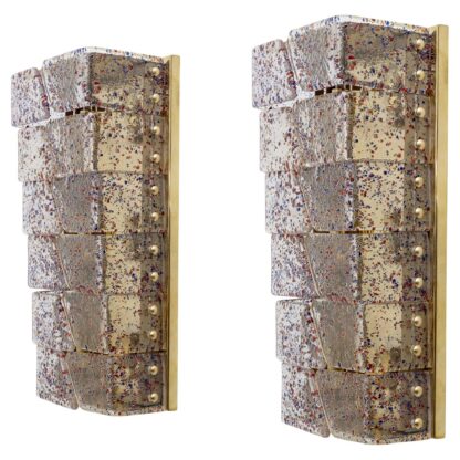 Pair of Mid-century Modern Style Italian Murano Glass and Brass Sconces